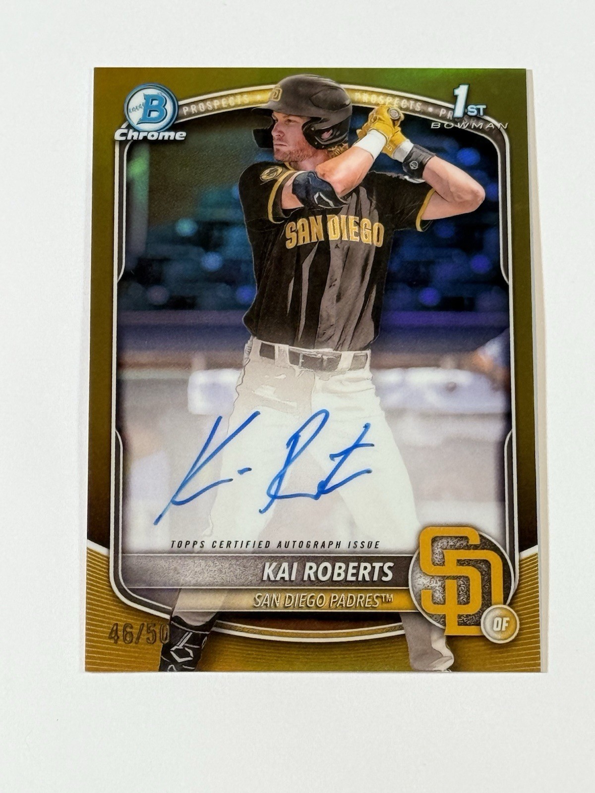 2025 Bowman Chrome Baseball Kai Roberts CPA-KR True Gold /50 Clean 1st Auto