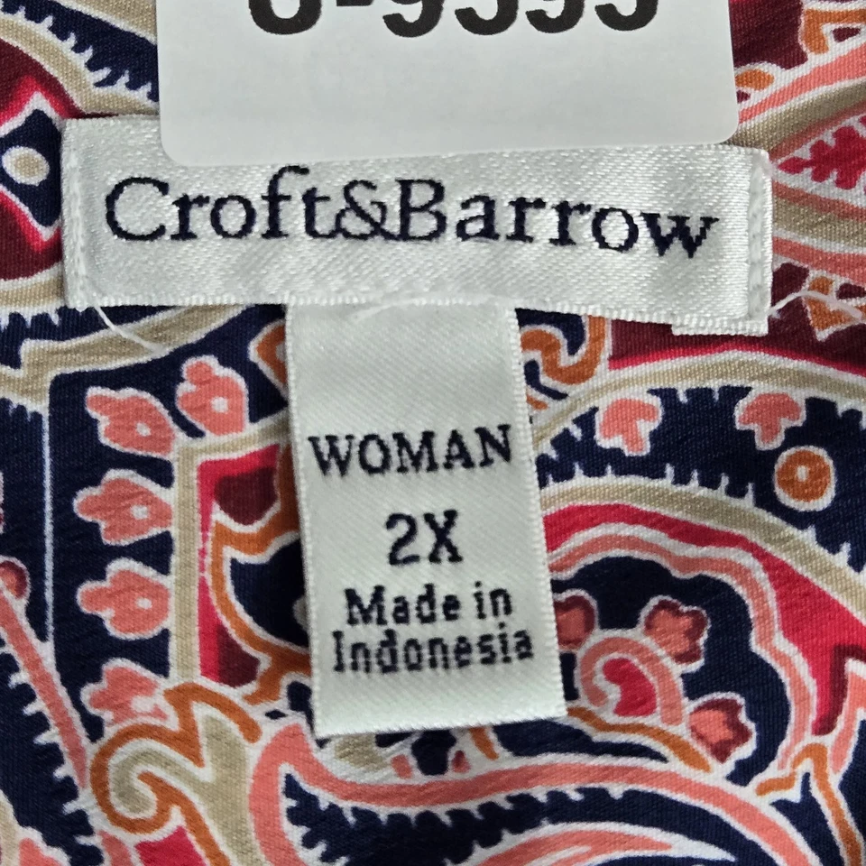 Croft & Barrow Women Blouse 2X Pink Paisley V-Neck Pullover - Image 4 of 4