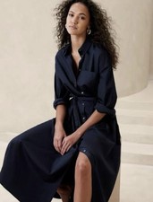 Banana Republic Alani Navy Oversized Poplin Maxi Shirtdress Size XS/S NWT RT$180