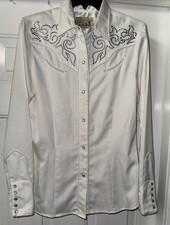 Vtg Roper Western White with Silver Accent Snap Rodeo Rockabilly Cowboy Shirt M