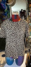 Womens Leopard Print Short Sleeve Knit Top Medium Animal Print