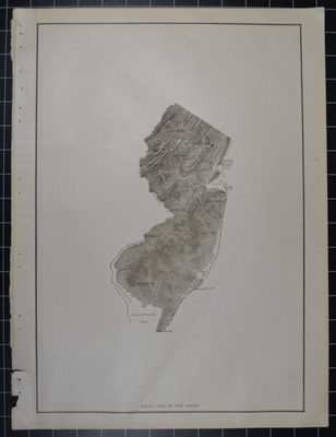 NEW JERSEY - RELIEF MAP - B&W - 1912 - RAND-McNALLY NEW COMMERCIAL ATLAS