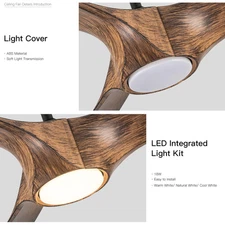 56 in. Indoor Brown Imitation Wood Ceiling Fan with Light