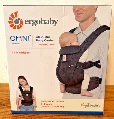 Ergobaby Omni Breeze Baby Carrier, Newborn to Toddler 7-45 lbs, Black Onyx Mesh