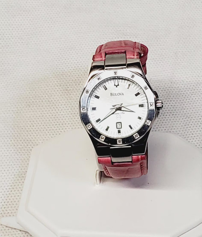 BULOVA Marine Star Stainless Steel .20 Carat Diamonds Ladies Watch Model 96R28