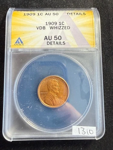 1909 VDB Lincoln Wheat Cent 1c Penny ANACS AU50 AU 50 Details ESTATE COIN 1310