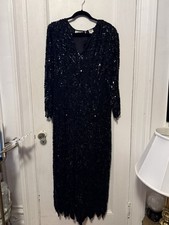 Vintage 100 Silk Black Sequins Sparkly Gown Maxi Length Long Iconic 80s