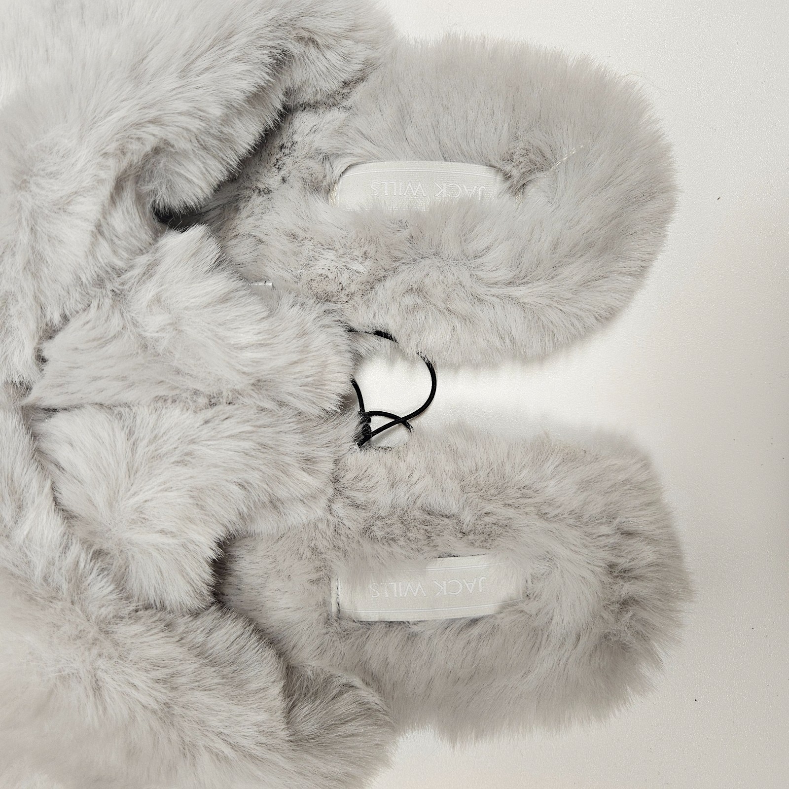 Jack Wills Fluffy X Slippers Grey Faux Fur UK 7/8 EU 40/41 Ex Display image 4