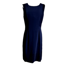 T Tahari Navy Blue Sleeveless Laser Cut Sheath Dress Knee Length Crew Neck