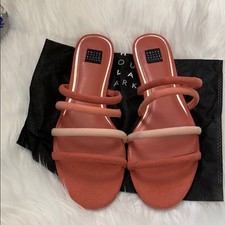 WHBM Briella Leather Strappy Slip On Slide Sandals