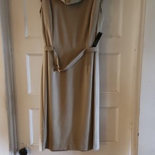 Tahari Arthur S. Levine Women's Sheath Dress Beige Belted Sleeveless Size 12