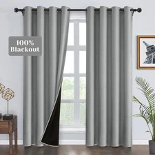 HOMEIDEAS 100 Grey Blackout Curtains 84 Inch Length 2 Panels Room Darkening Curt