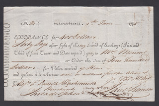 1795 Port Au Prince Haiti 2nd of Exchange $400 Early Rare Document!
