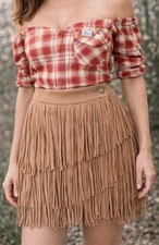 Women's Tan Suede Fringe Skirt Small Brown Mini Skirt Western NWTS Festival