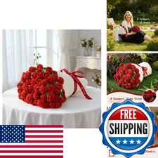 Red Rose Crochet Flower Bouquet Throw Blanket, 43 Inch, 60 Rose Flowers