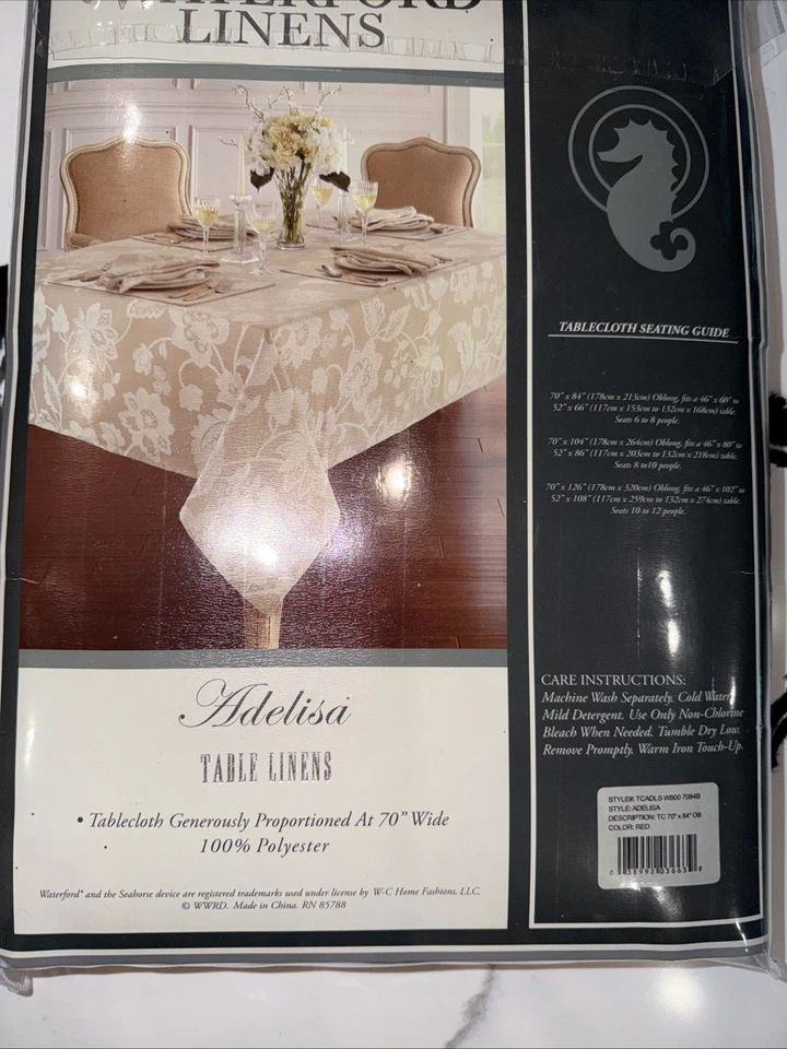 New Waterford ADDISON Tablecloth 70" x 84" CREAM Linen OBLONG Seats 8 Christmas - Image 3 of 4