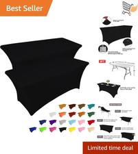 2 Pack 6FT Black Stretch Table Cover Fitted Washable Party Wedding Banquet