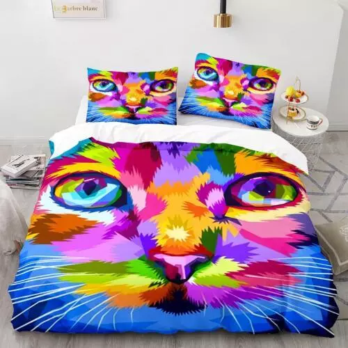 Cats Quilt Duvet Cover Pillowcase Pets Bedding Set Single Double King Size Hot - Picture 31 of 63