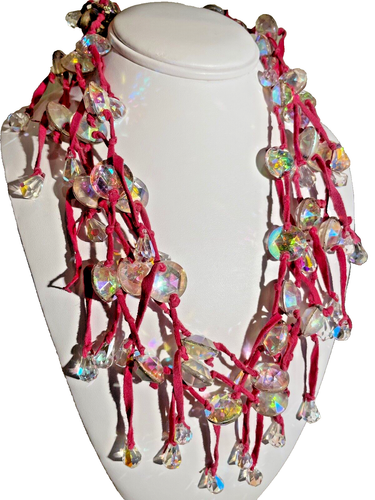 Erickson Beamon Crystal and Red Suede Fringe Necklace Earrings MM0014 - Picture 2 of 8