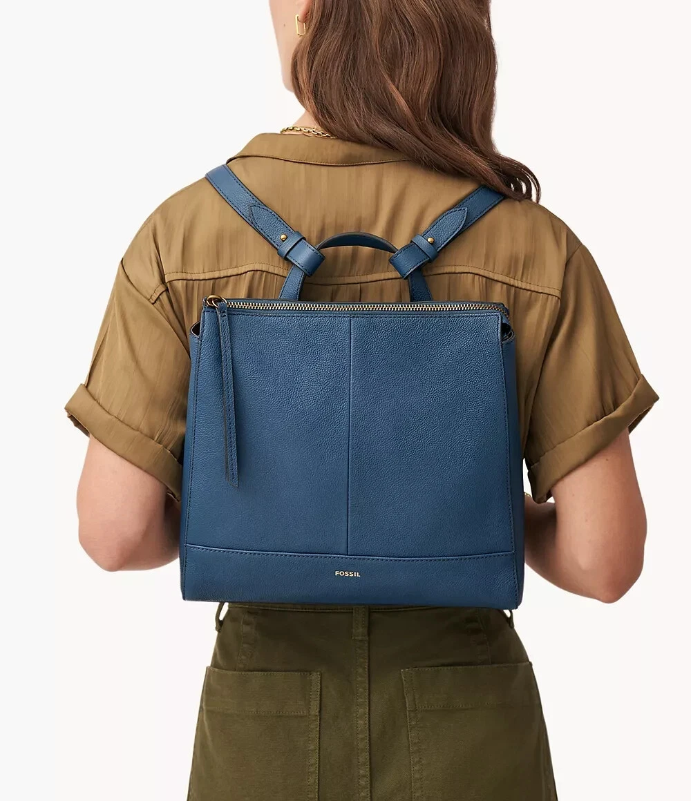 Fossil Elina Rich Blue Leather Convertible Backpack Back Inner Lining Dirty Fossil | Bags | Fossil Elina Rich Blue Leather Convertible  main image 4