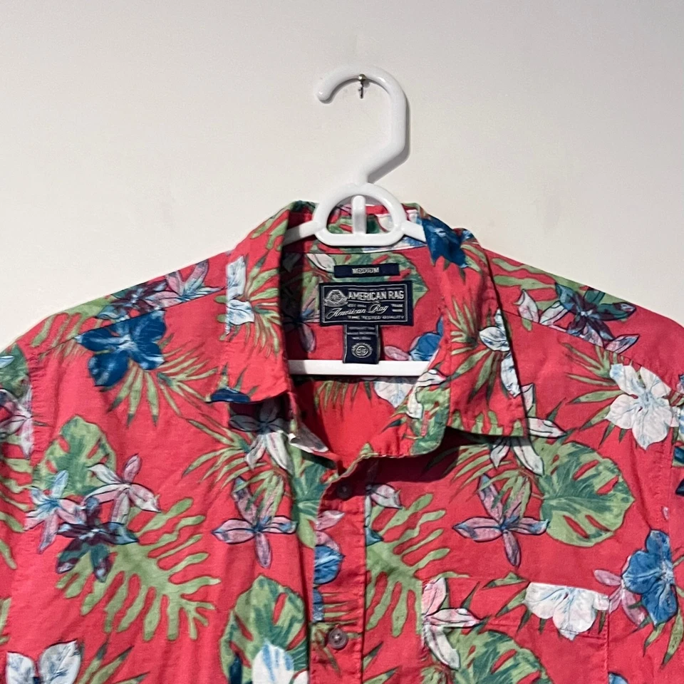 Camisa Hawaiana American Rag Para Hombres Talla M Rosa Floral Suave Ligera Cambray Foto 2 de 4