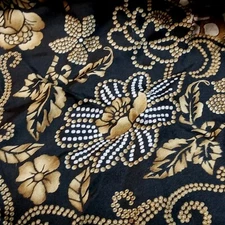 ADRIENNE LANDAU Studio 100% SILK SCARF 35 x 34 FLORAL DESIGN BLACK~GOLD~CREAM