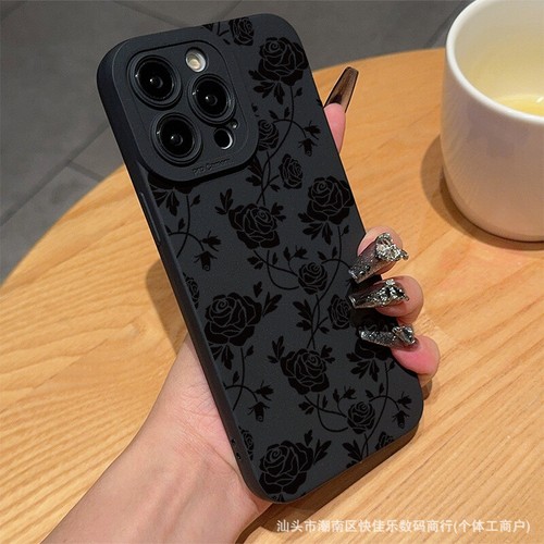 For Apple iPhone 16 15 14 13 12 11 8 7XS/XR Pro Max Black Rose Flower Phone Case - Picture 2 of 7