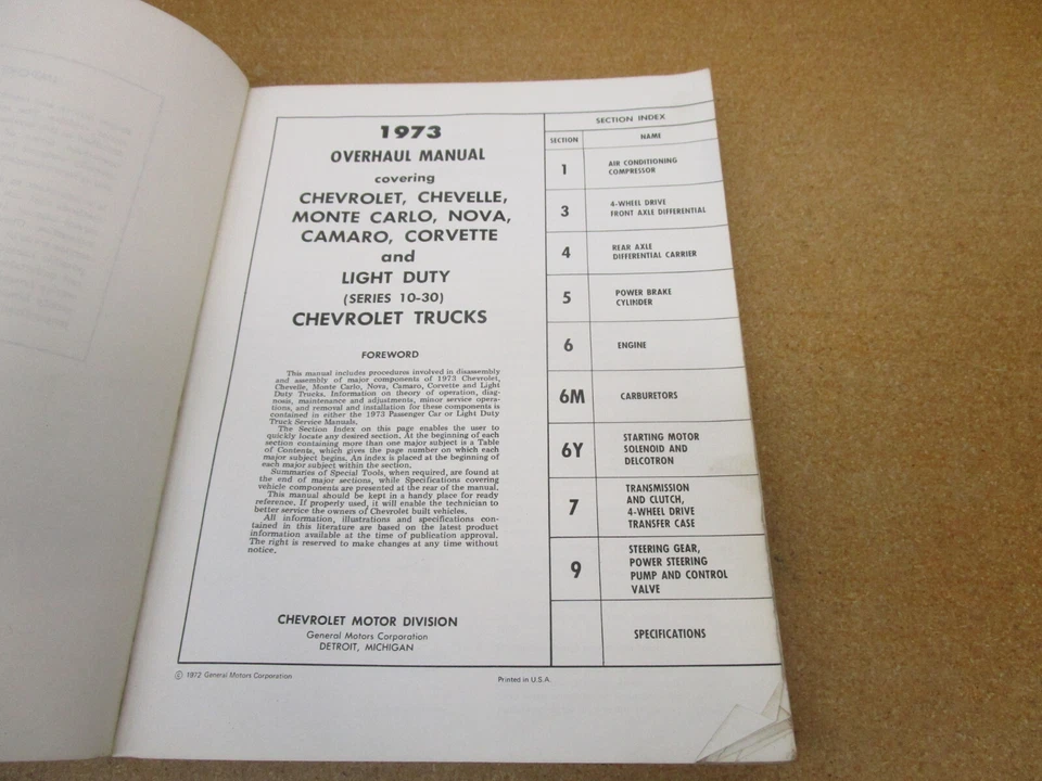 Chevrolet Car Truck Pickup 1973 C10 K10 revisión manual de servicio de taller original Foto 3 de 4