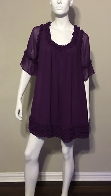 Holy Codi Studio Women's Dress Top Sheer Mini  Purple Ruffle Sz M