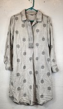 Soft Surroundings Peacock Embroidered Shirt Dress Womens Size XS Gray Classic
