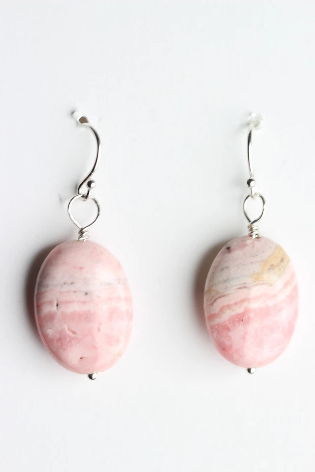 Rhodochrosite Pink 13 x 18mm Oval Gemstone 925 Sterling Silver Earrings 1 1/4" - Imagem 4 de 4
