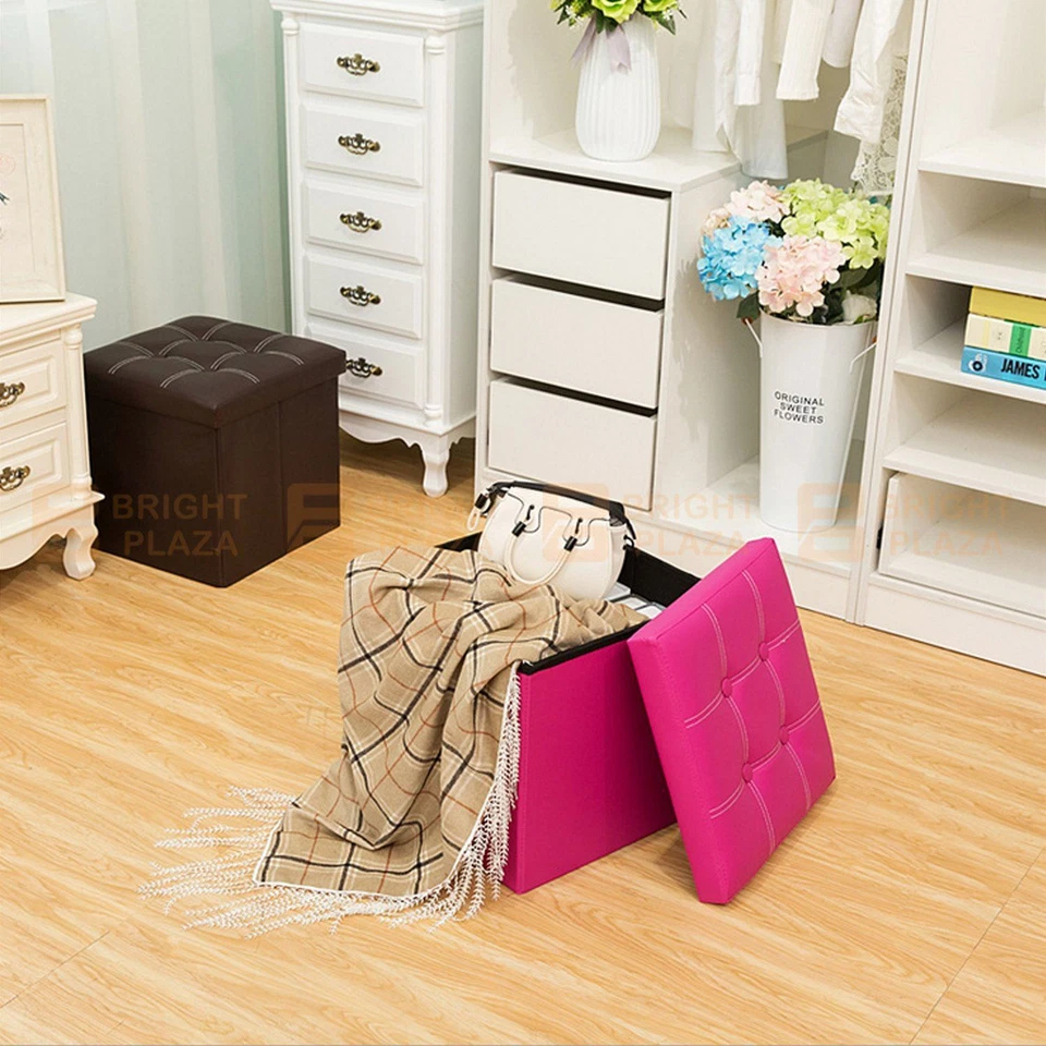 Folding Ottoman Storage Cube Footstool Stool Box Pouf Seat Bench PU Faux Leather - image 3 of 4