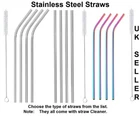 4x Stainless Steel Drinking Metal Straw Reusable Bar Straws Cleaner Brush Kit