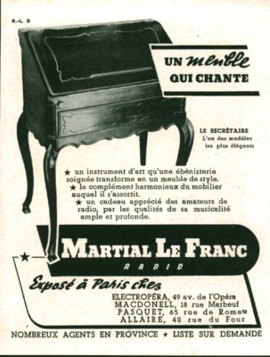 Reklame altes Möbel Sekretär Martial Le Franc 1946 aus Zeitschrift