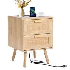 Rattan Nightstand Rattan End Table with 2 Drawers Boho Bedside Table