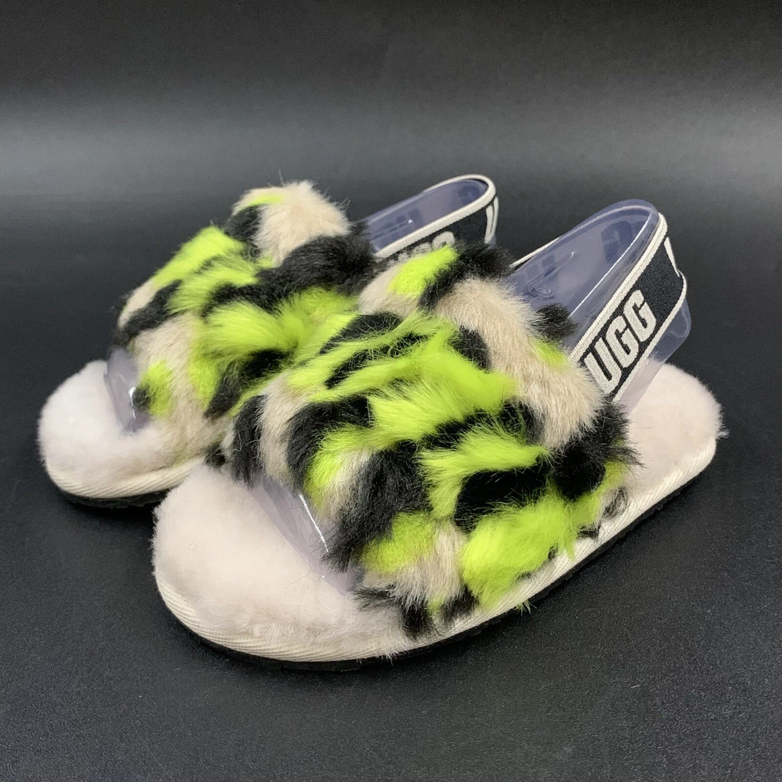 SANDALO PANTOFOLA SLINGBACK UGG TODDLER FLUFF YEAH SLIDE TAGLIA 7T KEY LIME ANIMALIA