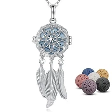Dream Catcher Essential Oil Diffuser Pendant 7 Lava Stones Aromatherapy Necklace