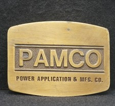 WE05148 GREAT VINTAGE 1970s PAMCO POWER APPLICATION ADVERTISEMENT BELT BUCKLE