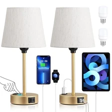 Lamp for bedrooms Set of 2 - Nightstand Bedroom Lamp with USB C Port and AC O...