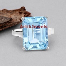 Natural Blue Topaz Gemstone with 925 Sterling Silver Ring for Women's 3983