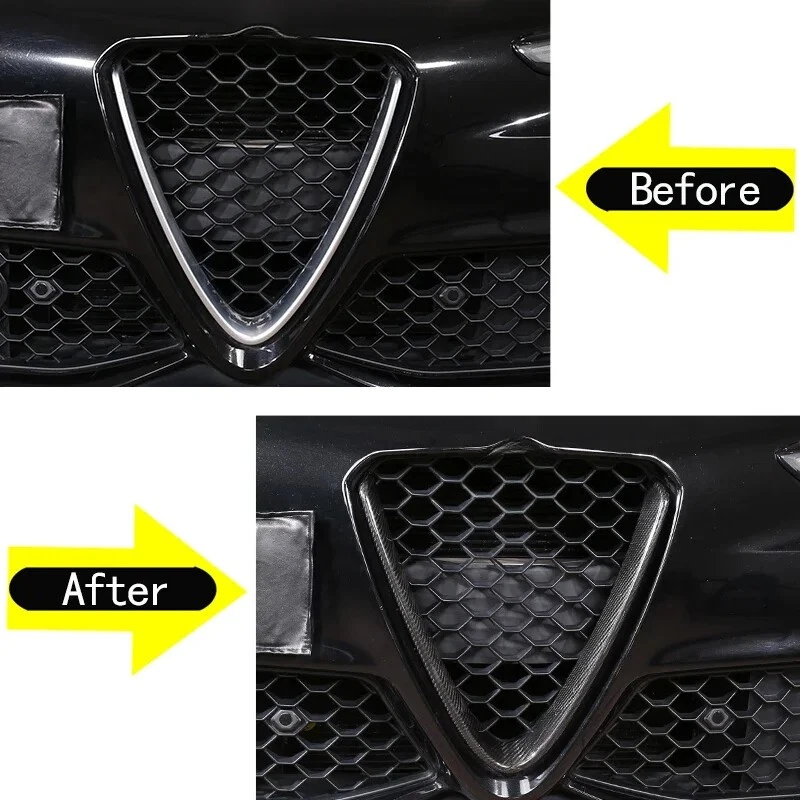 Capa de grade de para-choque dianteiro de fibra de carbono real para Alfa Romeo Giulia 2017-2020 - Imagem 3 de 4