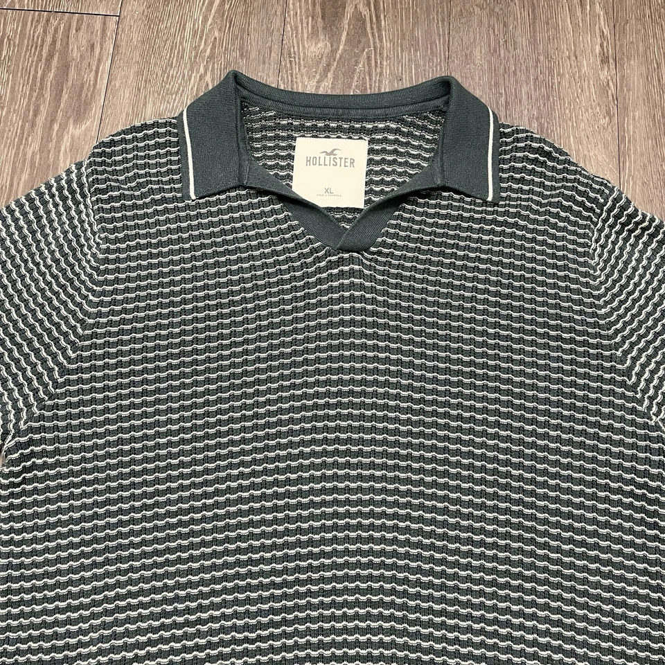 Camisa Polo Hollister Para Hombre Extra Grande Verde Blanco Crochet Tejido Preppy Adulto Foto 3 de 4