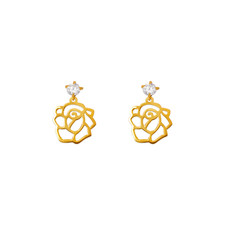 NEW 14K YELLOW GOLD ROSE STUD EARRINGS