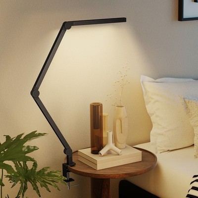 HOMCOM Tischleuchte für Schlafzimmer, LED Tischlampe mit Schwenkarm und Klemme