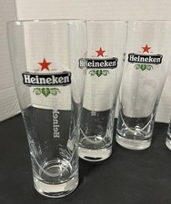 6 Vintage Heineken Red Star Logo Pint Tall Beer Glasses 6.5”H Pilsner Barware