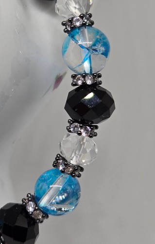 🖤Pulsera rondel de cristal negro vintage pluma Fénix azul Shadowflight" - Imagen 8 de 8