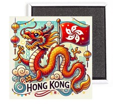 Hong Kong FRIDGE MAGNET travel souvenir (dragon with flag)