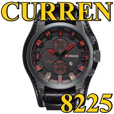 CURREN Men Quartz Watch with Date Black Leather Big Case Casual Male Wristwatch
