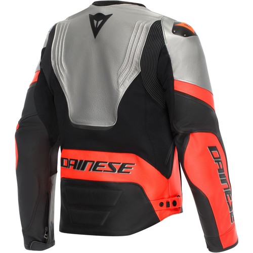 Mens Motorcycle Leather Jacket 52 - Dainese Racing 5 - Silver-Black-Fluoro Red - Picture 2 of 9