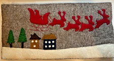 Arcadia Home Wool Felt Christmas Pillow Cover Santa Reindeer 24x12 inches